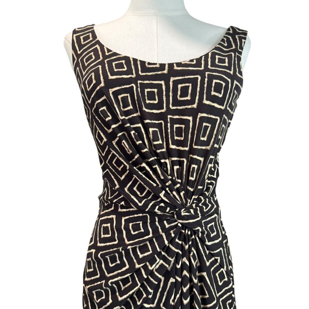 Lauren Ralph Lauren Geometric Print Maxi Dress Size 4 | Black & Cream Knot Front - Picture 3 of 9